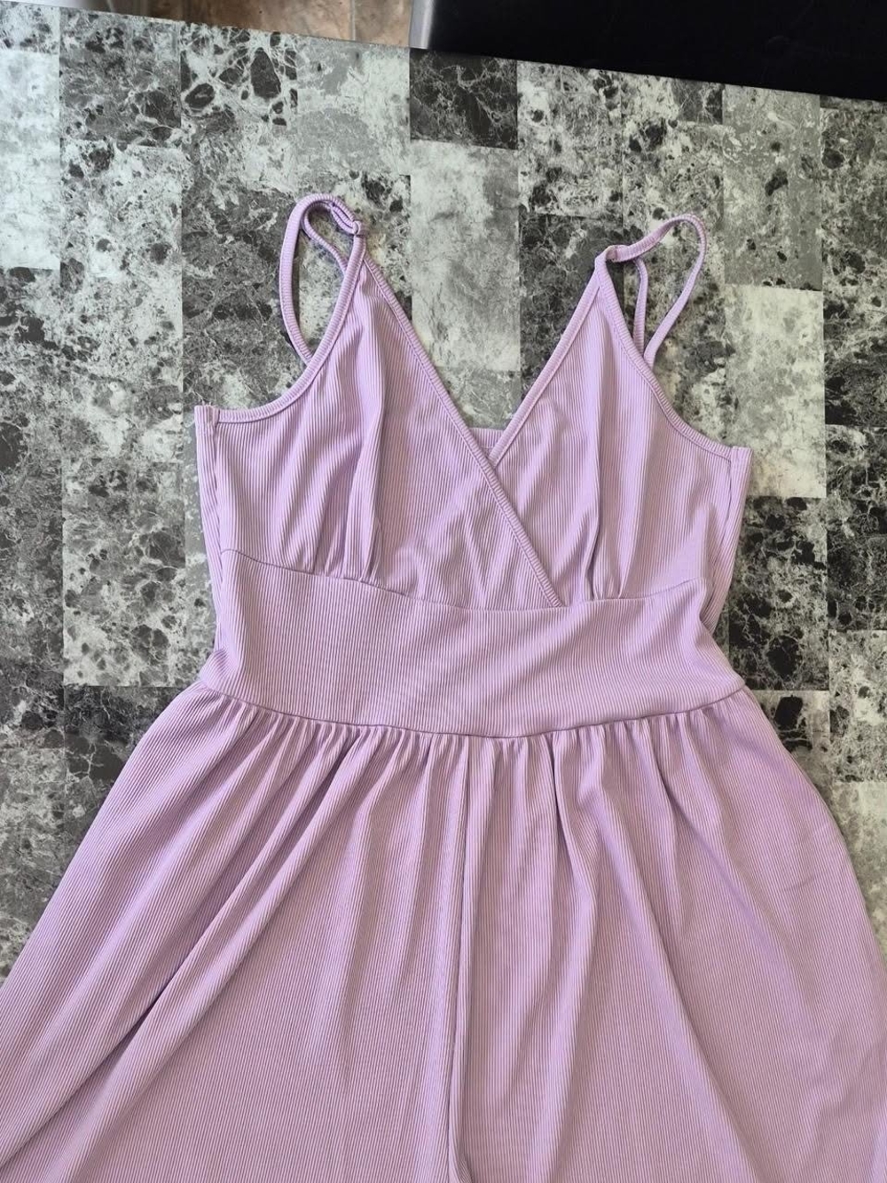 Women’s Lilac Ribbed V-Neck Sleep Romper